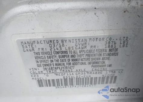 2018 Nissan Sentra Sv z USA, uszkodzony, nr VIN 3N1AB7APXJY281477